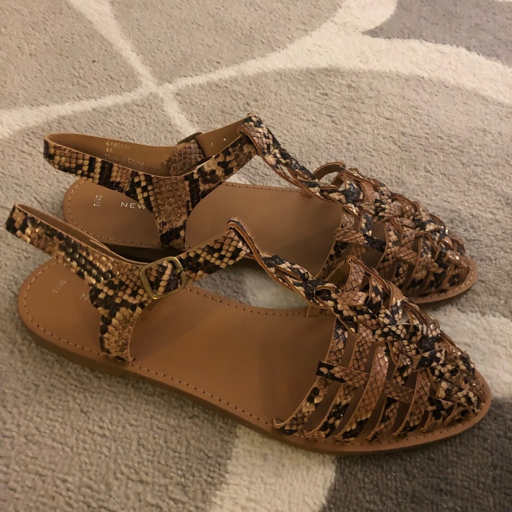 Snake print cage toe sandals